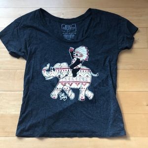 Dark grey tribal panda and elephant t shirt